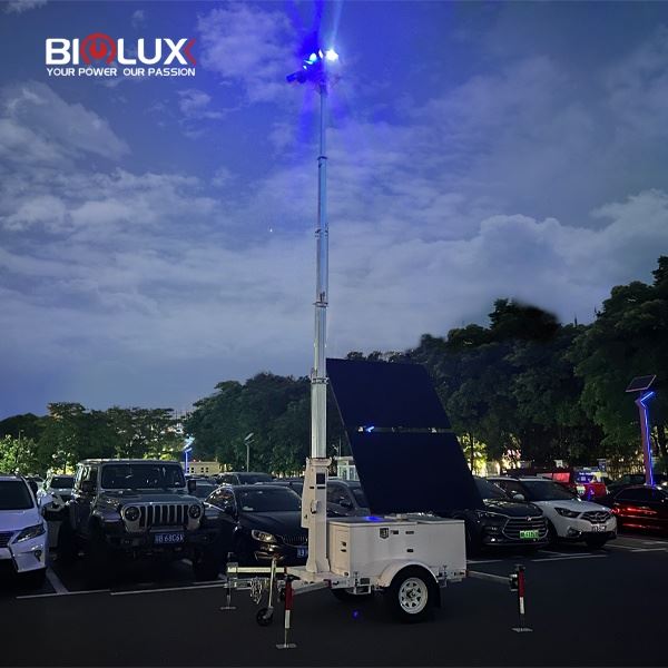 Mobile CCTV Trailer With POE Switch Solar Panel For Security